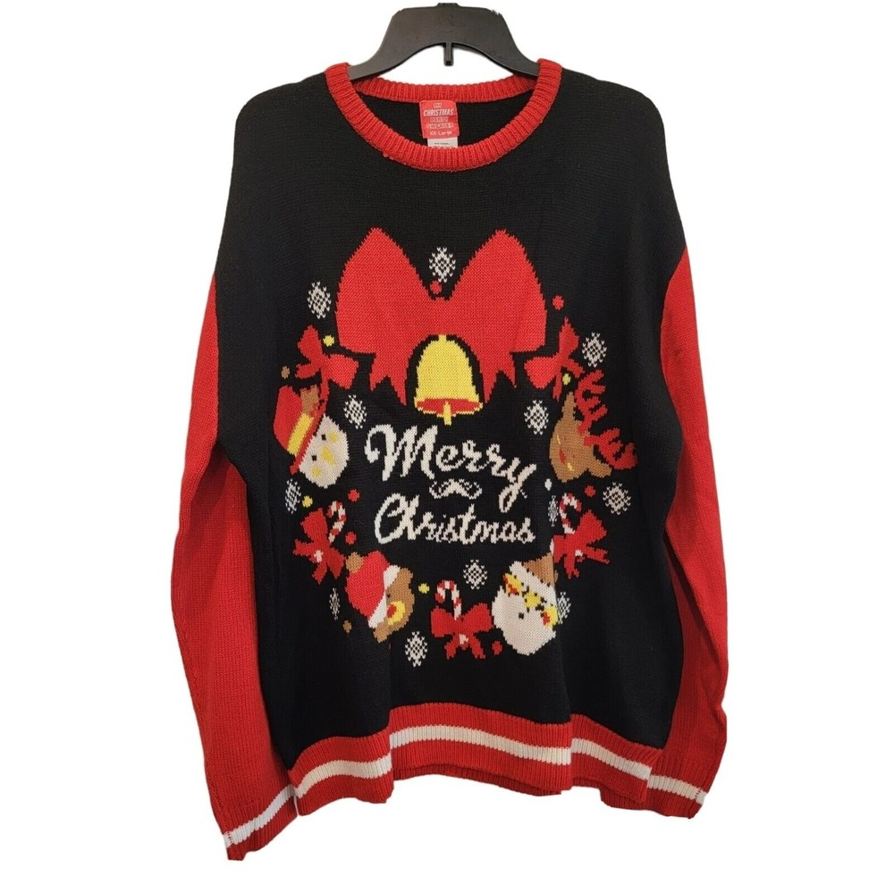 My Christmas Party Sweater Sz XXL Ugly Sweater Black‎ Red Merry Christmas